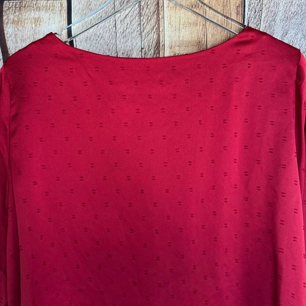 Ann Taylor Red Blouse Long Sleeve Textured Dot Holiday Valentine Workwear XLP - Picture 5 of 9